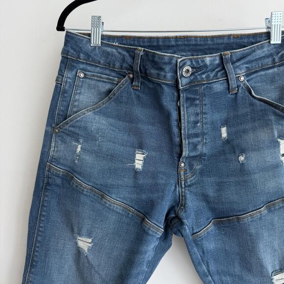 G-Star RAW Jeans Mens 32x32 Blue 5620 3D Slim Distressed Button Fly Moto Tapered - Picture 3 of 12